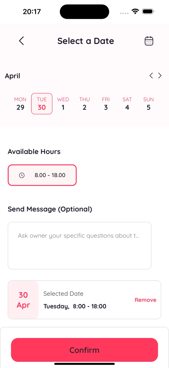 Creator marketplace date and slot picker