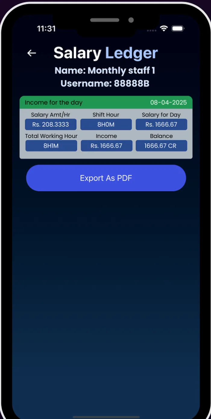 HR platform salary ledger with income breakdown