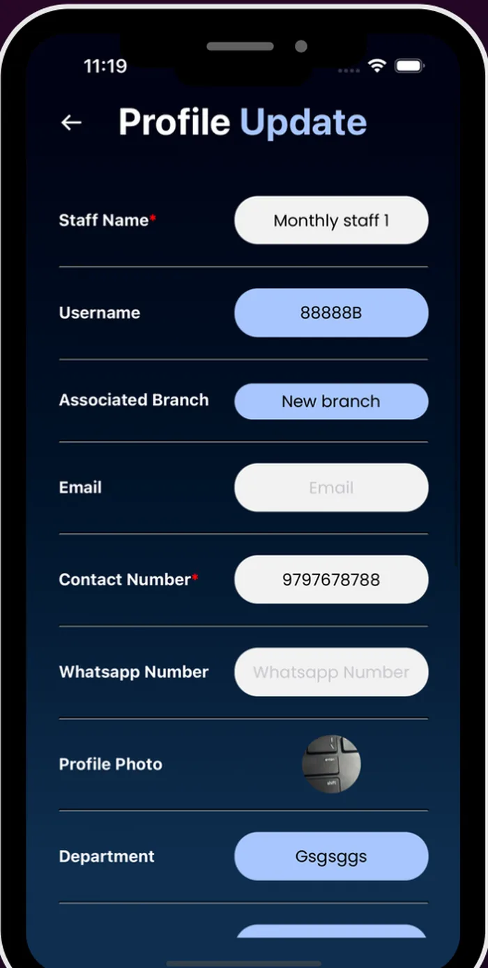 HR platform staff profile update screen