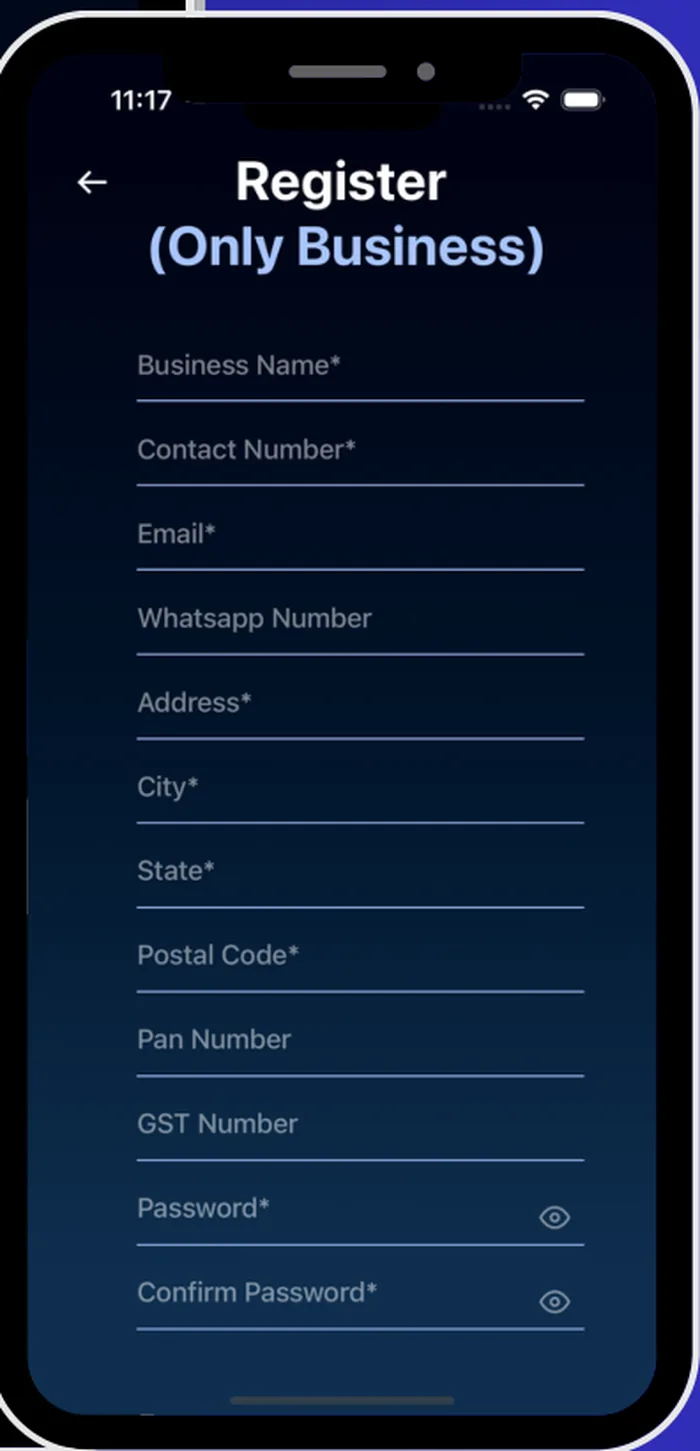 HR platform business registration screen
