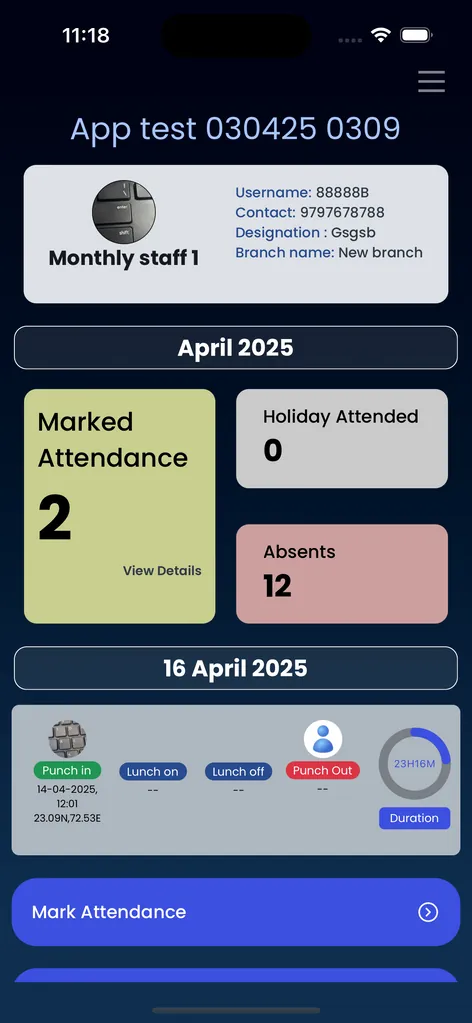 HR and attendance app screen