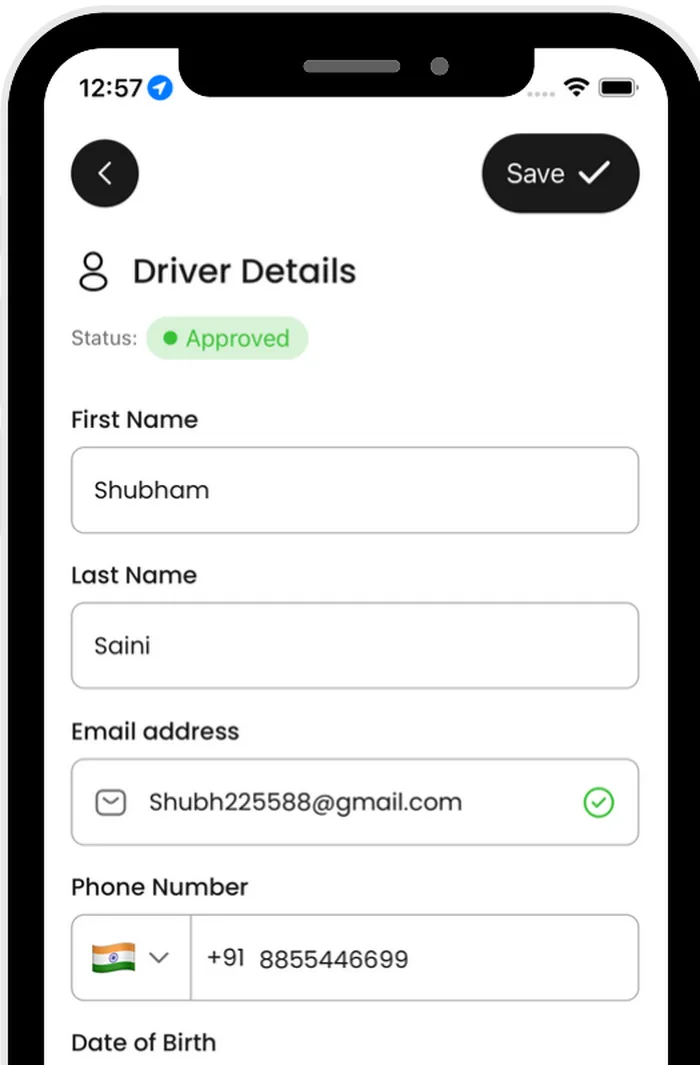 Ride-hailing driver profile details form